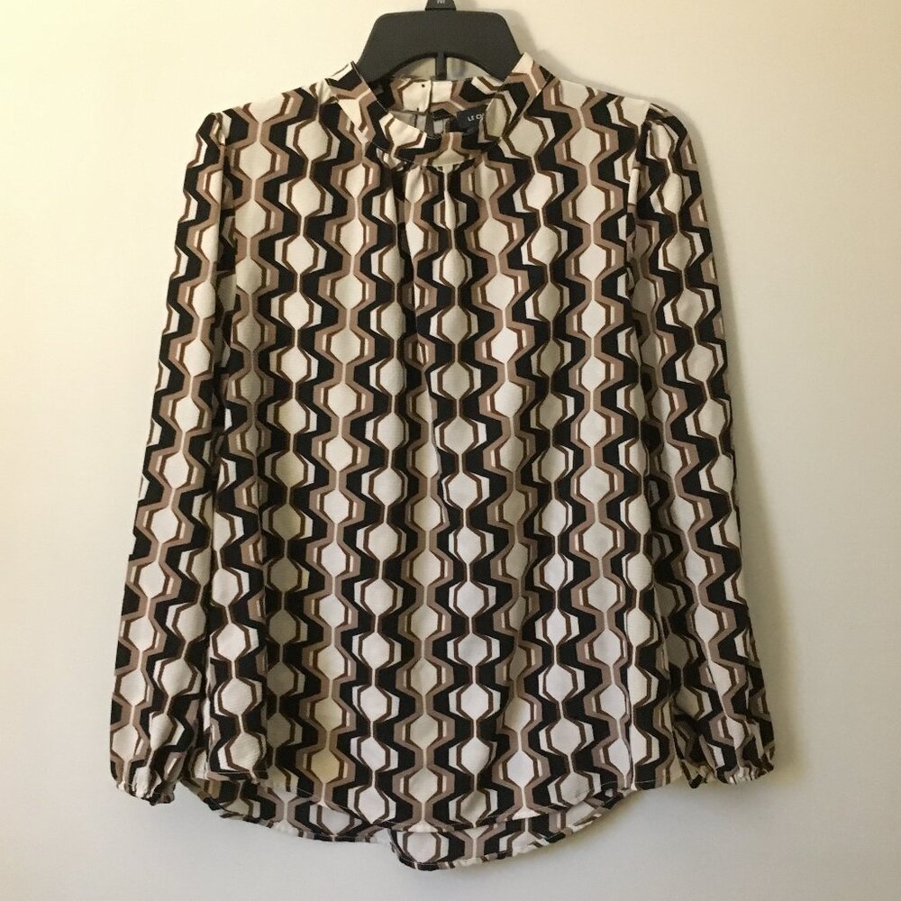 Retro Le Chateau Mock Neck Ogee Print Long Sleeve Top
